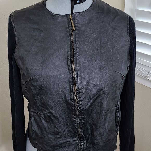 Jaclyn Smith Leather Jacket Ribbed Knit Size Large/L - Picture 3 of 15